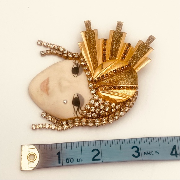 VINTAGE FLAPPER ART DECO CRYSTAL RHINESTONE BROOCH - Picture 9 of 9